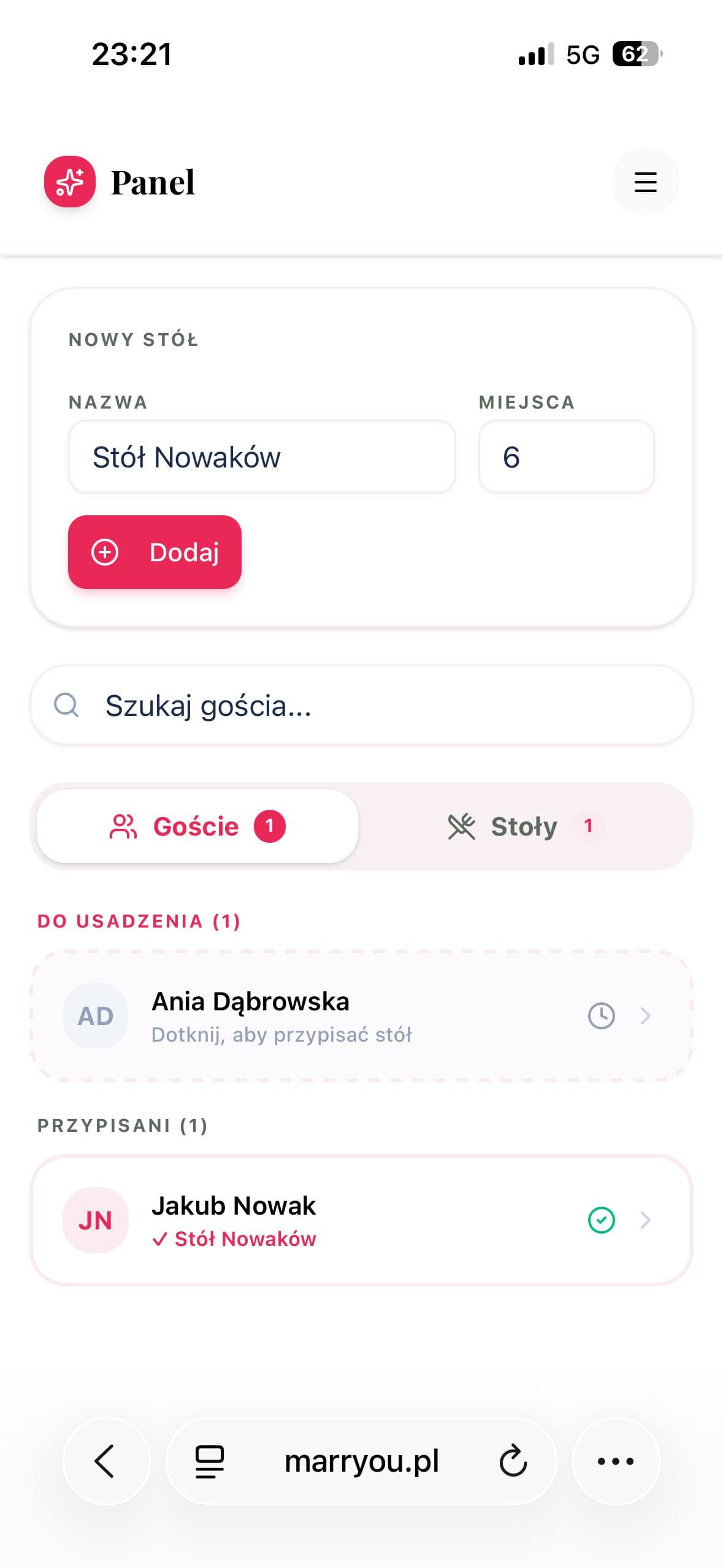 Interaktywny planer stołów weselnych